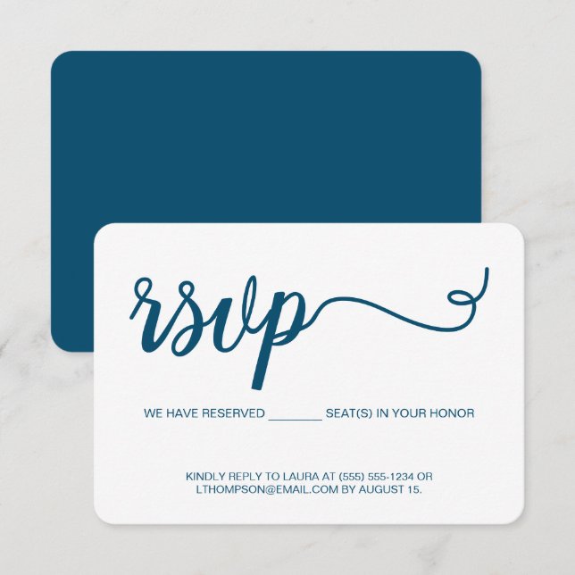 Simple Script RSVP without mailing blue custom Card (Front/Back)
