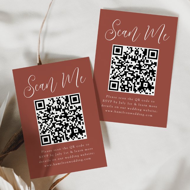 Simple Script Rust QR Code Wedding RSVP Enclosure Card (Creator Uploaded)