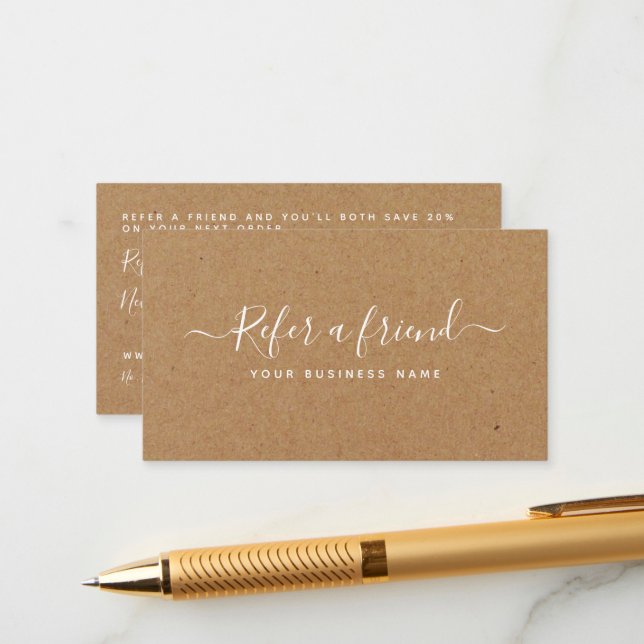 Simple Script Rustic Country Kraft Referral Card (Front/Back In Situ)