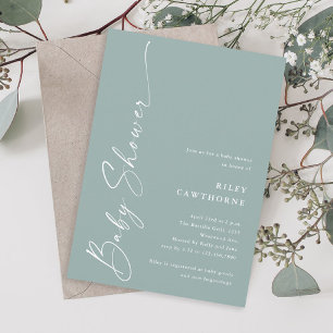 Simple Script Sage Gender Neutral Baby Shower Invitation