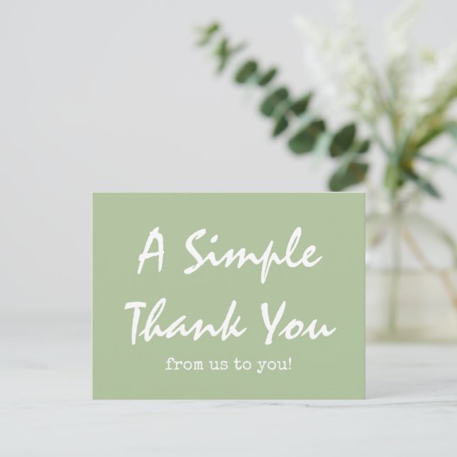Simple Script Sage Green Business Thank You Postcard (Standing Front)