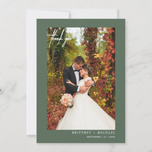 Simple Script Sage Green Modern Photo Thank You Card