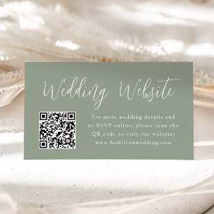 Simple Script Sage Green Wedding Website QR Code Enclosure Card