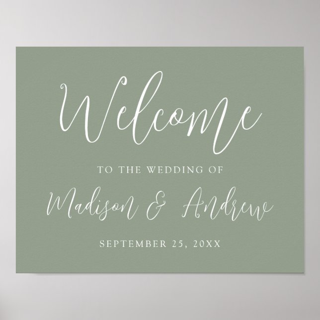 Simple Script Sage Green Wedding Welcome Poster (Front)