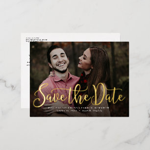 Simple script save the date one photo foil invitation postcard