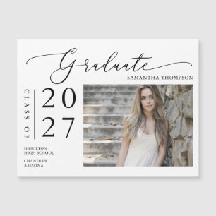 Simple Script School Graduate Photo Magnetic Card