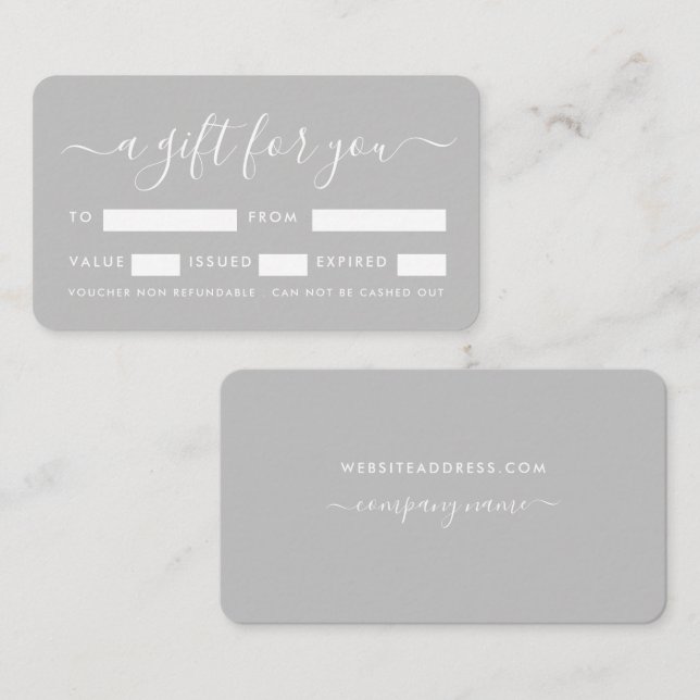 Simple Script - Silver & White Gift Certificates (Front/Back)
