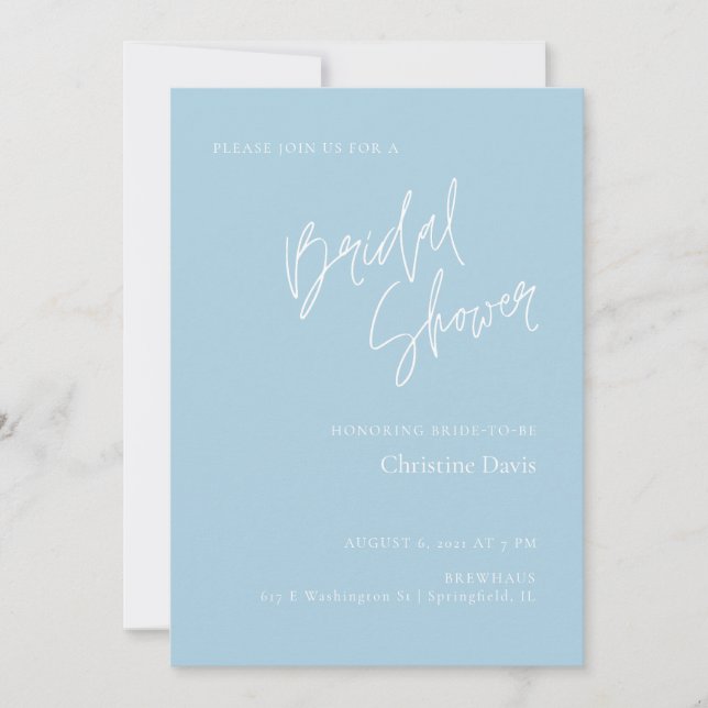 Simple Script Soft Blue Bridal Shower invitation (Front)