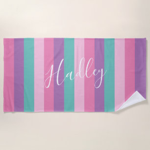 Simple Script Stripe Rainbow Kids Beach Towel