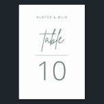 Simple Script Table Number Wedding Reception Card<br><div class="desc">Our wedding table number sign features simple script lettering in modern colours - perfect for helping your guests find their table at your wedding reception or event. This item is part of our Hunter wedding collection H100,  please shop our store for matching products.</div>