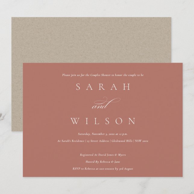 Simple Script Terracotta Couples Shower Invite (Front/Back)