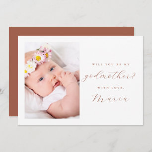 Simple Script Terracotta Godmother Proposal Photo Invitation