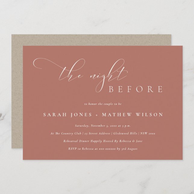 Simple Script Terracotta Night Before Diner Invite (Front/Back)