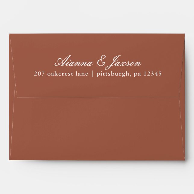 Simple Script Terracotta Return Address Wedding Envelope (Back (Top Flap))