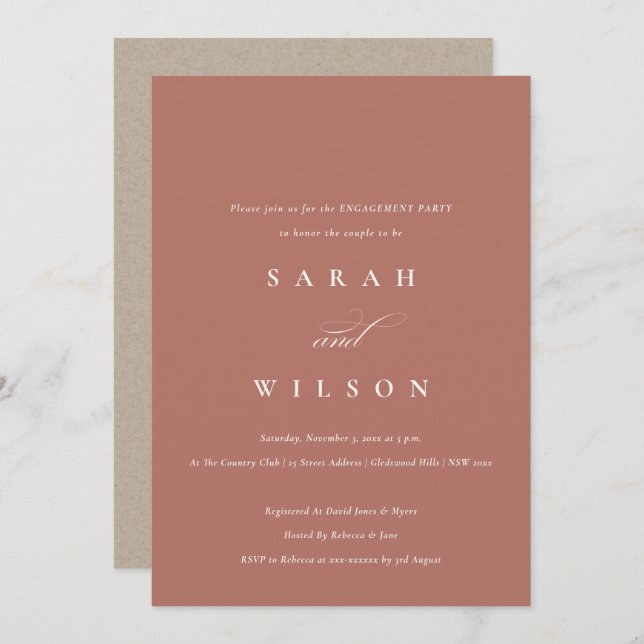 Simple Script Terracotta Rust Engagement Invite (Front/Back)