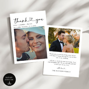 Simple Script Text and Photo Wedding Thank You Card