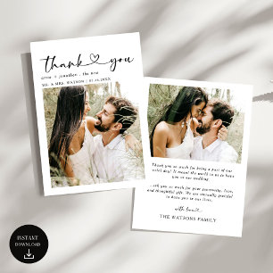 Simple Script Text and Photo Wedding Thank You Card