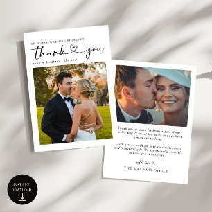 Simple Script Text and Photo Wedding Thank You Card