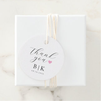 Simple Script Thank You with Heart White Wedding Favour Tags