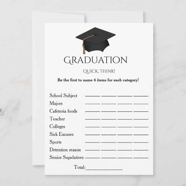 Simple script think quick graduation party game invitation (Front)