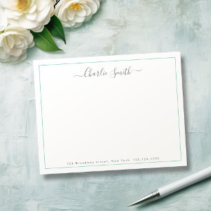 Simple script turquoise border personalised card