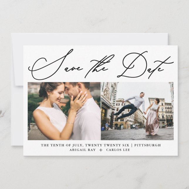 Simple Script Two Photo Modern Save The Date (Front)