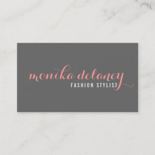 SIMPLE SCRIPT TYPE stylish trendy cool coral grey Business Card