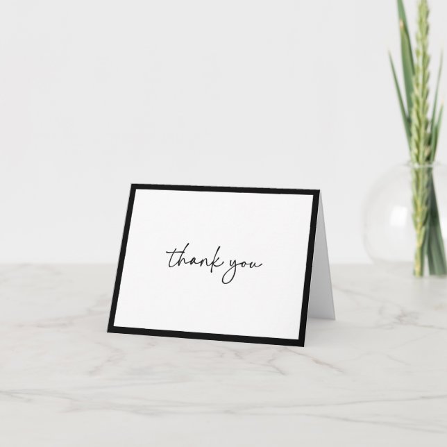 Simple Script Typography Hand Lettered Black White Thank You Card (Front)