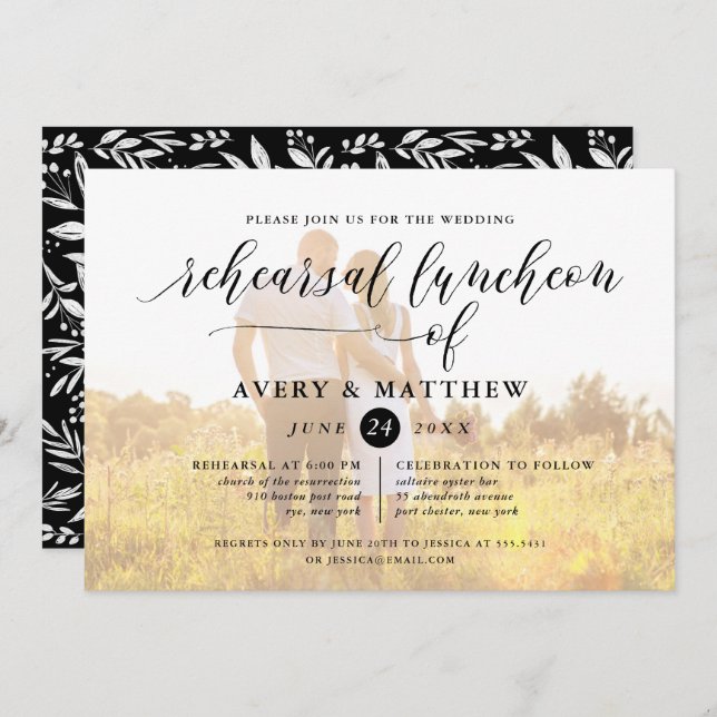 Simple Script Typography Photo Rehearsal Luncheon Invitation (Front/Back)