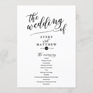 Simple Script Typography   Wedding Ceremony Programme