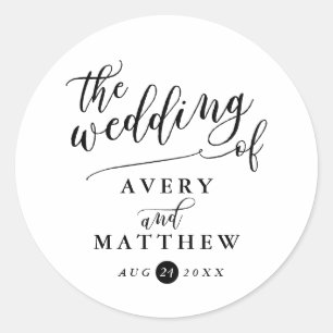 Simple Script Typography Wedding Classic Round Sticker