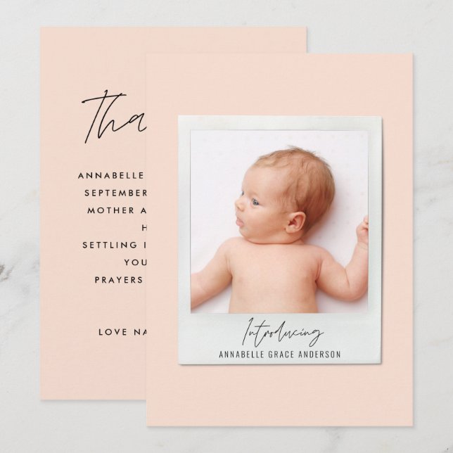 Simple script vintage photo birth announcement (Front/Back)