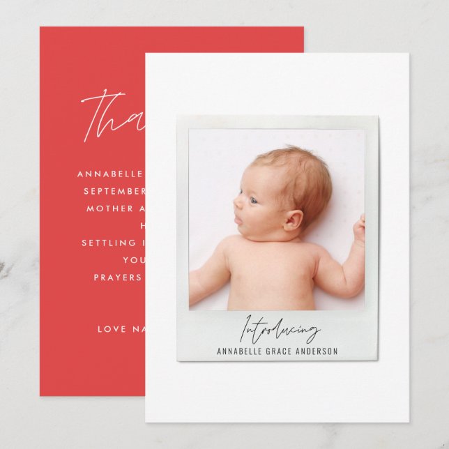 Simple script vintage photo birth announcement (Front/Back)