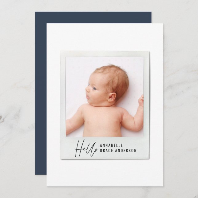 Simple script vintage photo birth announcement (Front/Back)