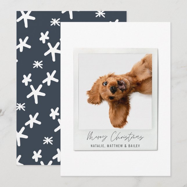 Simple script vintage photo modern christmas holiday card (Front/Back)