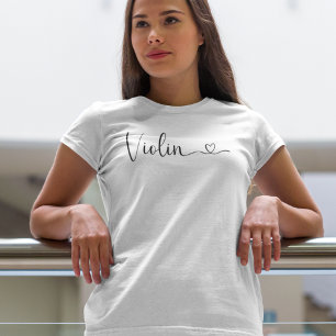 Simple Script Violin Heart Elegant T-Shirt