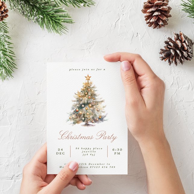 Simple Script Watercolor Christmas Tree Party Invitation (Creator Uploaded)