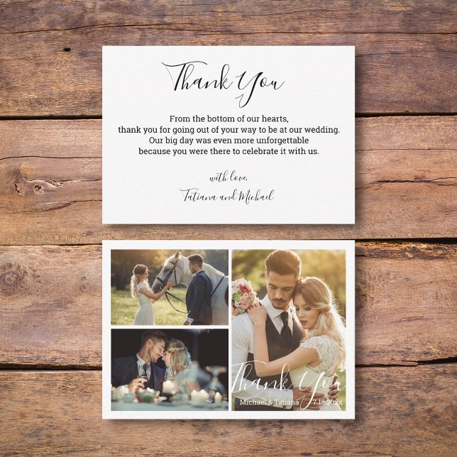simple script wedding 3 photos collage thank you card (Creator Uploaded)