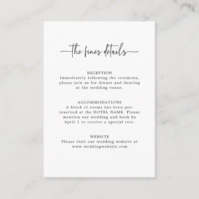 Simple Script Wedding Detail Enclosure Card (Front)