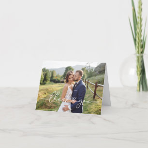 Simple  Script Wedding Photo Thank You Card