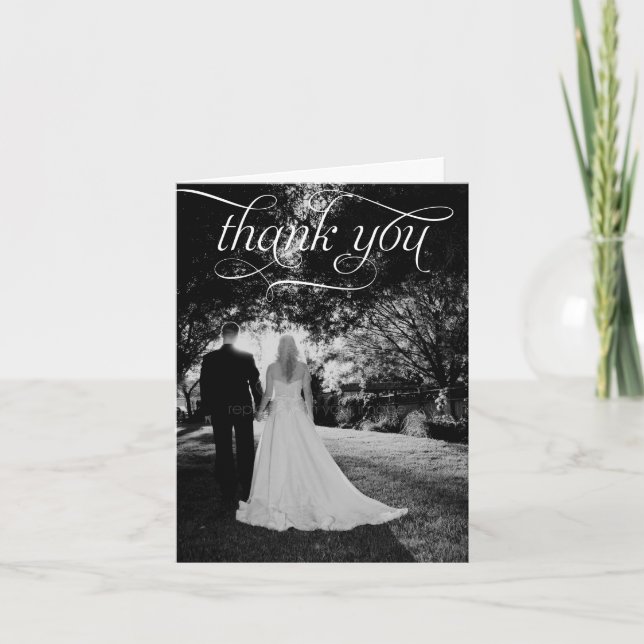 Simple Script Wedding Photo Thank You Card (Front)