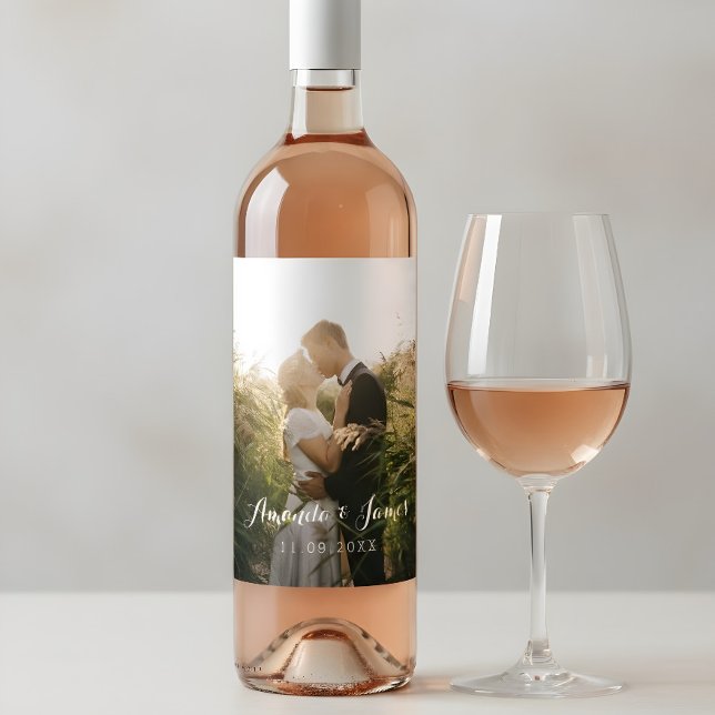 Simple Script Wedding Photo Wine Label (Creator Uploaded)