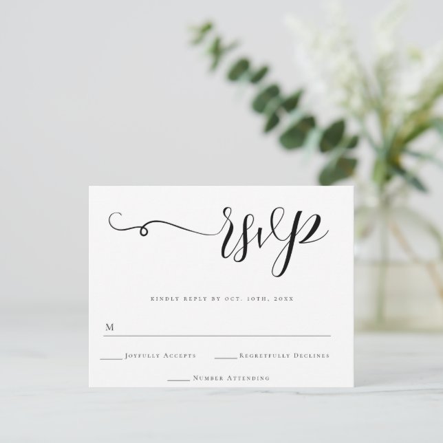 Simple Script Wedding RSVP Response Card Postcard (Standing Front)