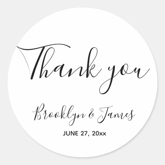 Simple Script Wedding Stickers Round (Front)