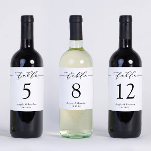 Simple Script Wedding Table Number Wine Bottle