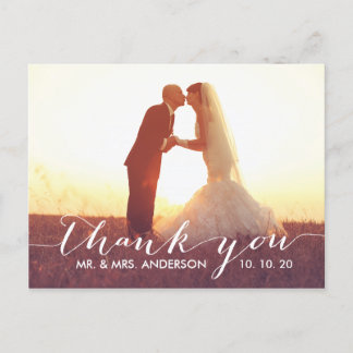 Simple Script Wedding Thank You Postcard