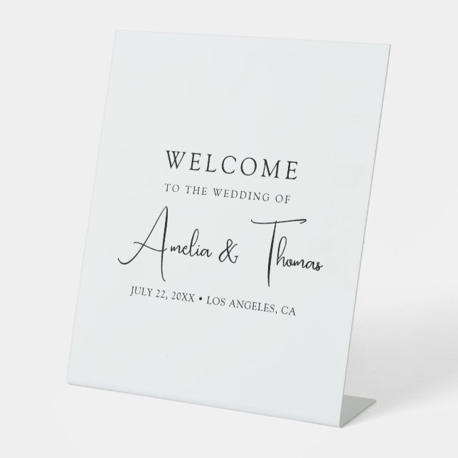 Simple Script Wedding Welcome Pedestal Sign (Front)
