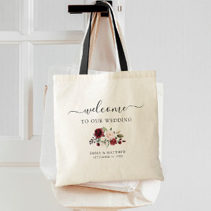Simple Script Welcome Floral Wedding Tote Bag