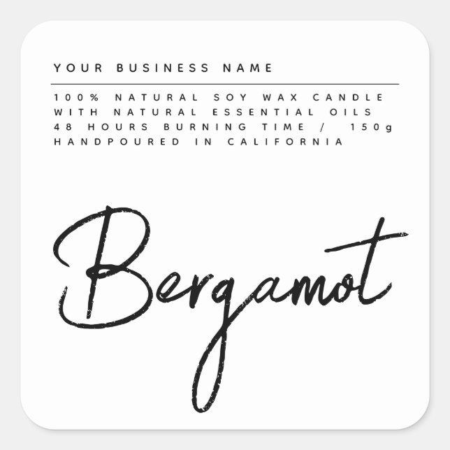 Simple script white candle product label (Front)