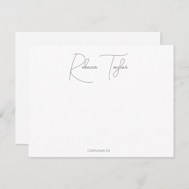 Simple Script White Handwritting Name Stationery  Card (Front/Back)